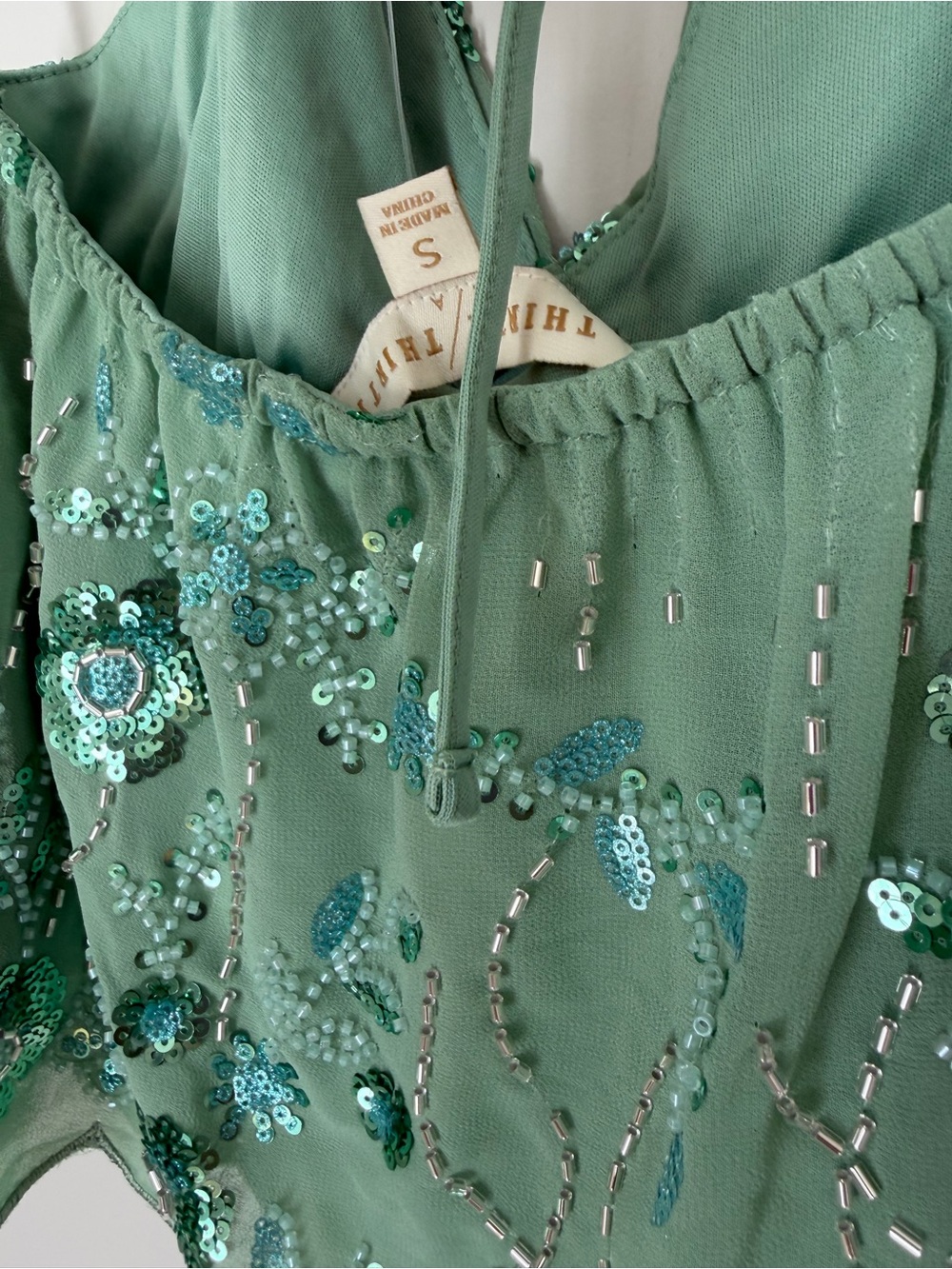 Green beaded Sequins floral halter Top & Mini Skirt two piece set - Picture 8 of 8